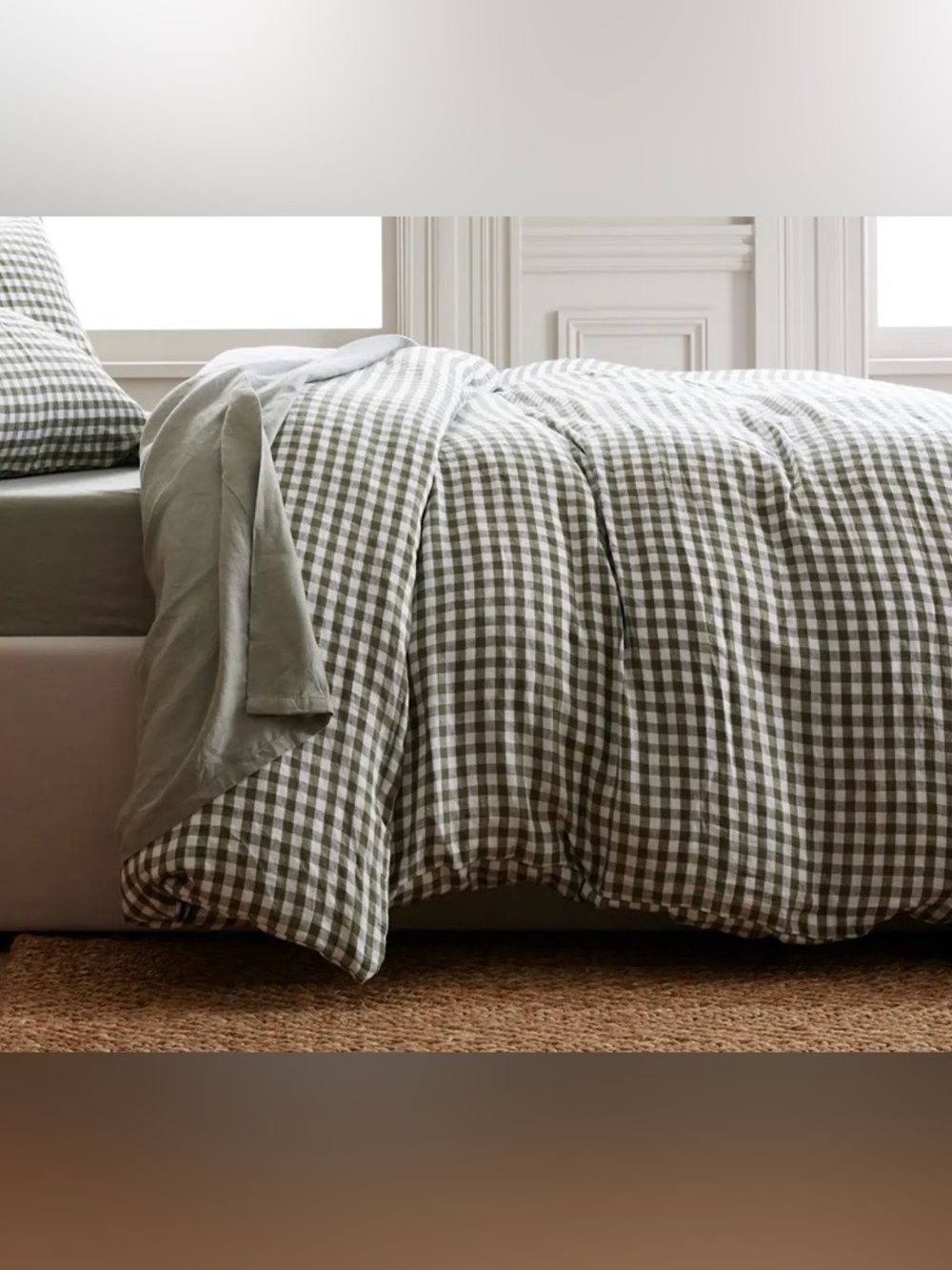 Quince European Linen Gingham 1 Pc Duvet Cover, King/Cal (Olive)